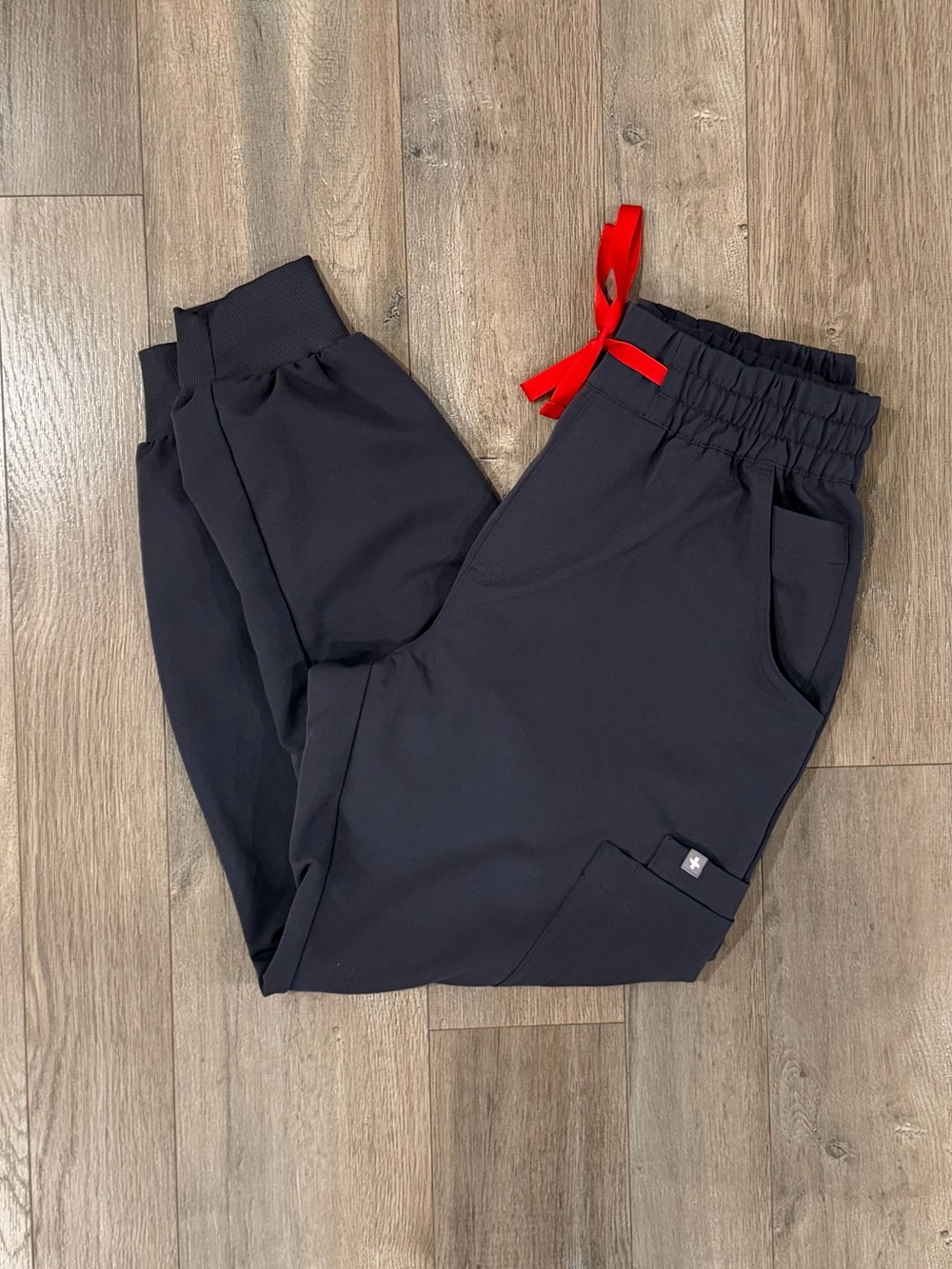 Figs Uman High-Rise Charcoal Joggers with Red Drawstring
